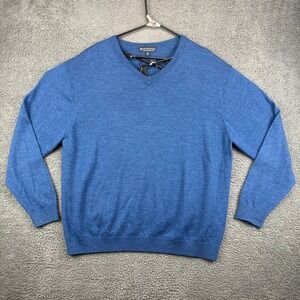 HART SCHAFFNER MARX Mens 2XB Blue Merino Wool V Neck Long Sleeve Sweater‎